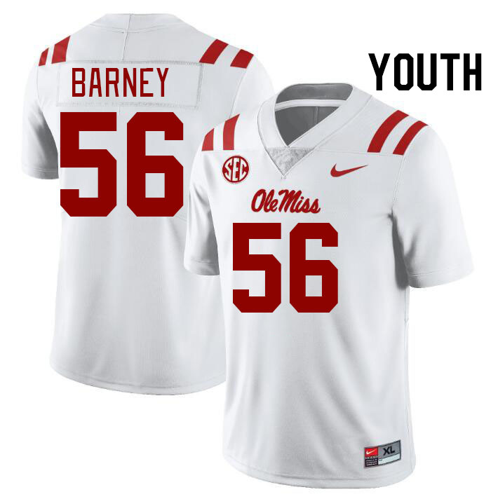 Youth #56 CJ Barney Ole Miss Rebels College Football Jerseys Stitched-White